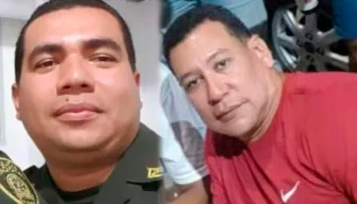 El patrullero Víctor Julio Marín Londoño y el Fiscal Norbey Ruiz.