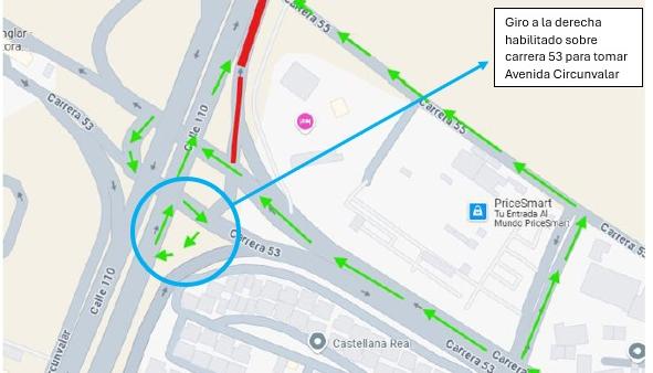 Mapa con la zona del cierre vial. 