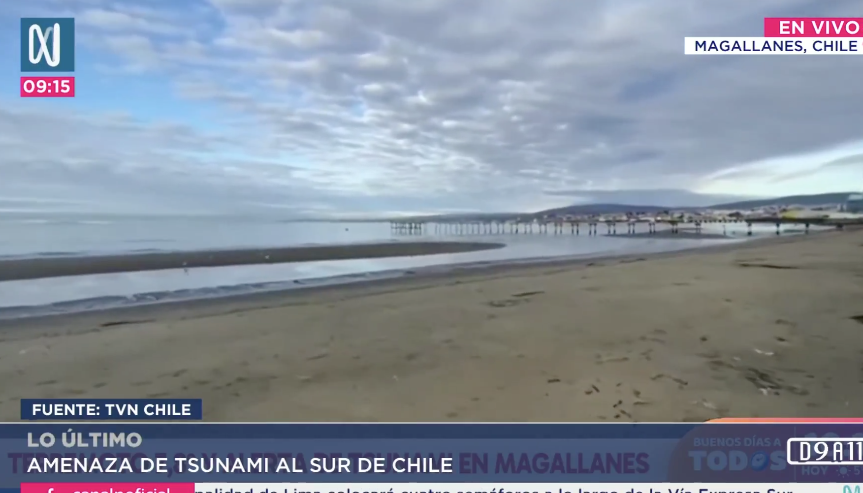 El mar ha retrocedido en Magallanes, Chile, una señal de un posible tsunami. 