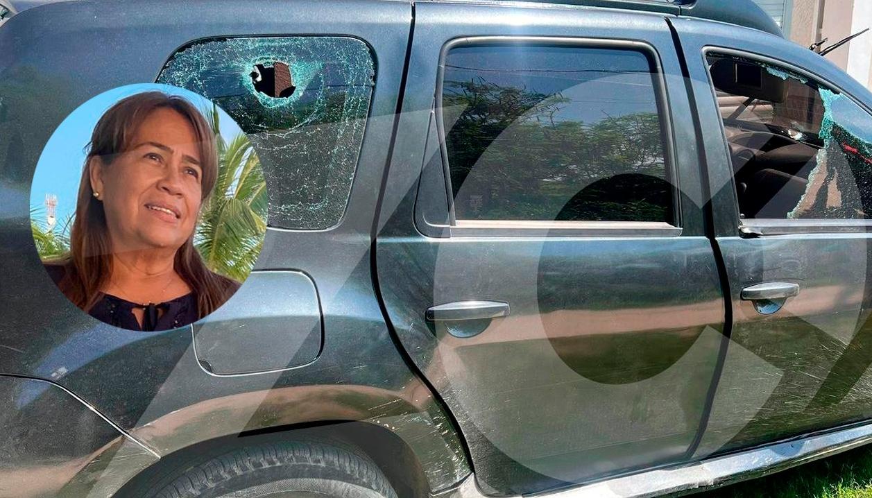 Lissi Judith Camargo Noriega y la camioneta baleada.