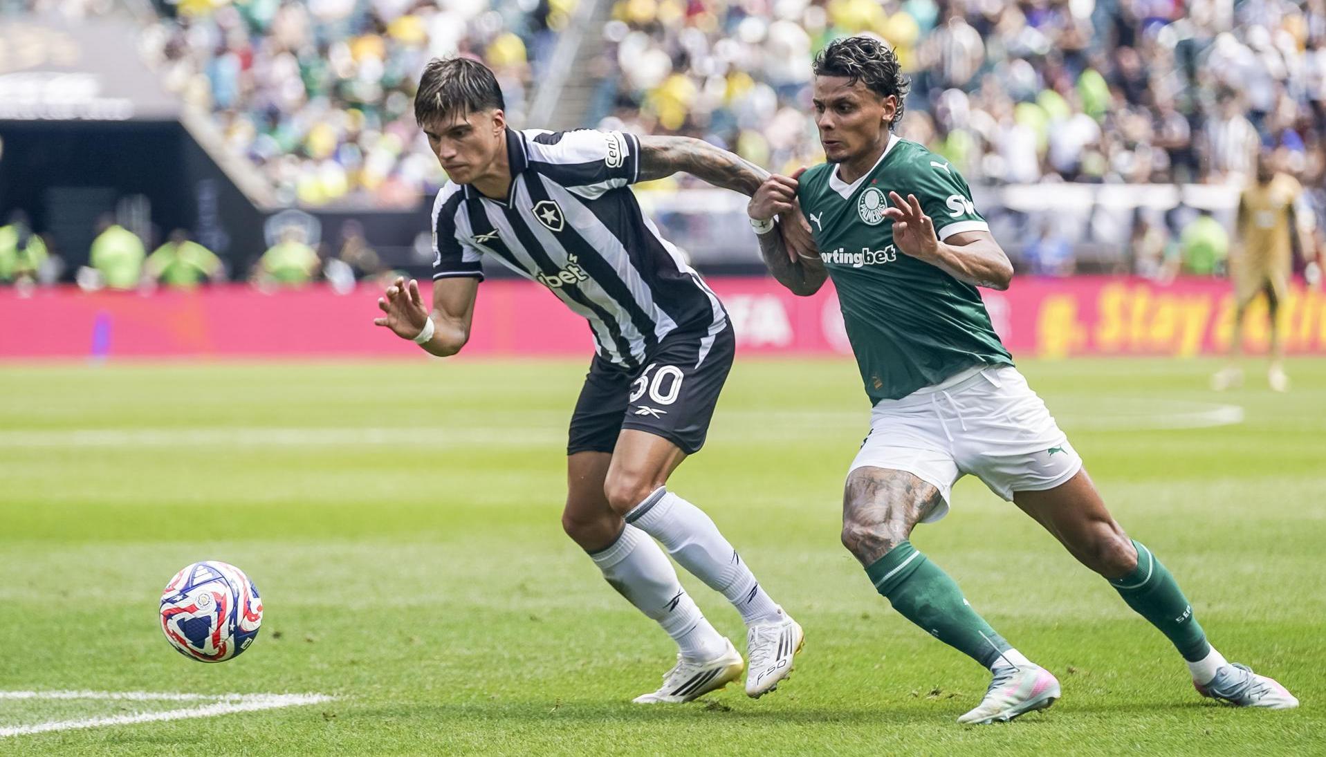 Richard Ríos en acción de juego del Palmeiras vs. Botafogo.