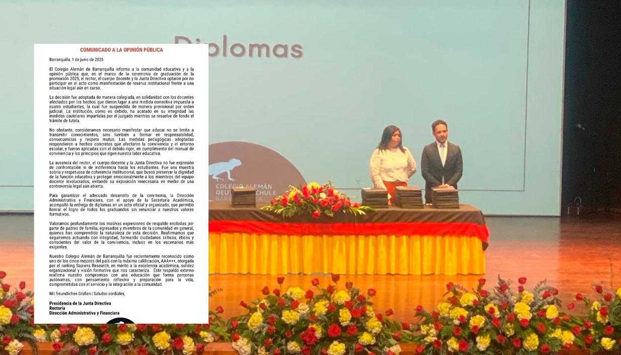 El comunicado y la imagen de la ceremonia de grado.