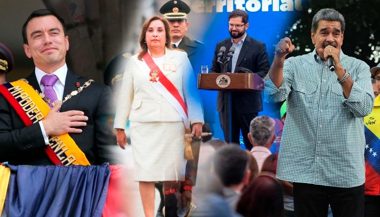 Daniel Noboa, Dina Boluarte, Gabriel Boric, Nicolás Maduro. 
