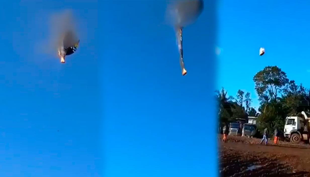 Momento en el que desciende el globo aerostático.