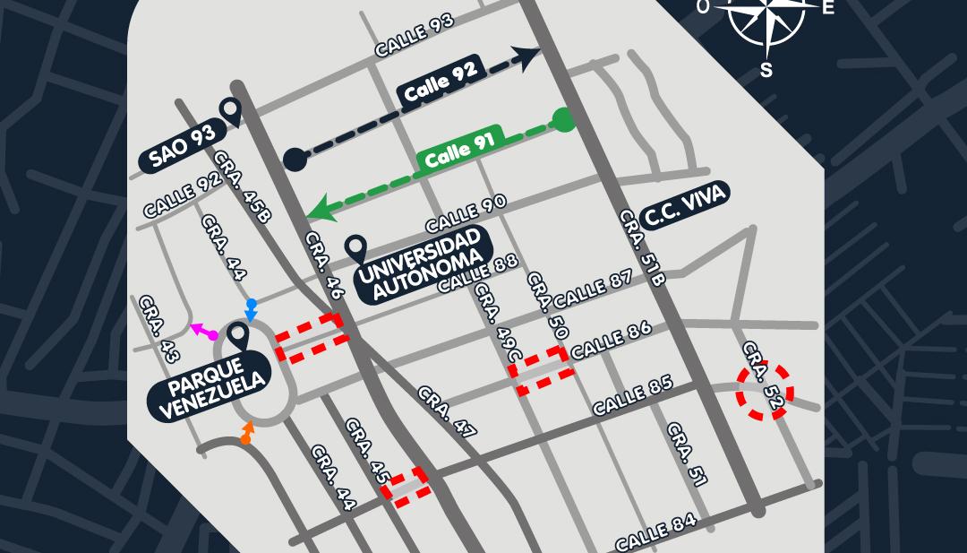 Mapa con los cambios viales. 