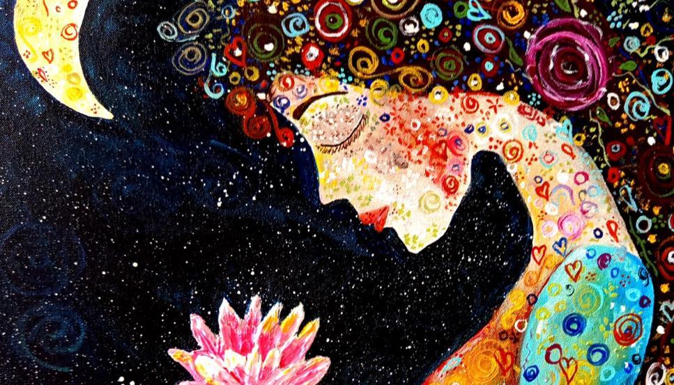 Obra de la artista Lucy Saavedra, en la exposición “Éxtasis del color” del colectivo Correa Art.