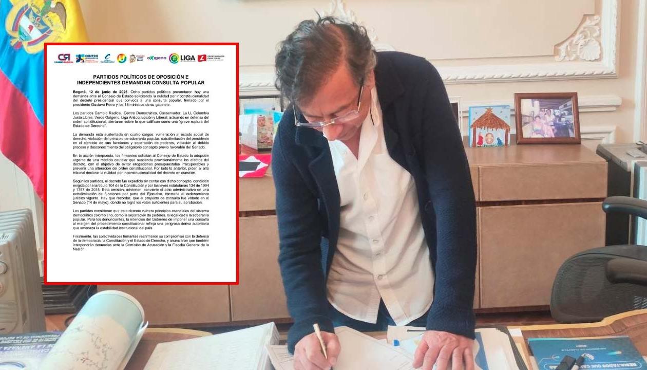 El comunicado de los partidos y el momento de la firma de Petro del decreto.