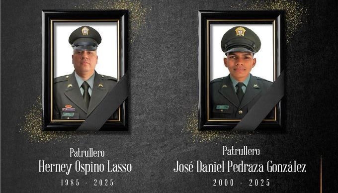 Los dos patrulleros muertos en el municipio de Río de Oro, Cesar. 