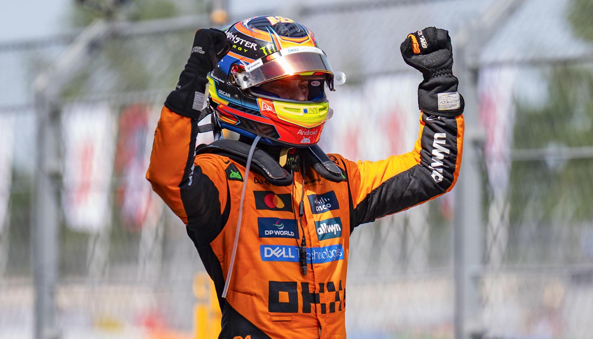 Oscar Piastri celebrando su victoria en el Gran Premio de España.