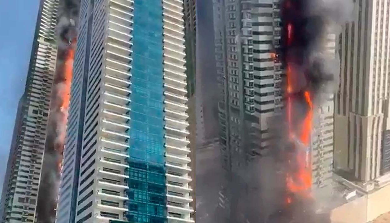 Momentos del incendio en el rascacielos de Dubái.
