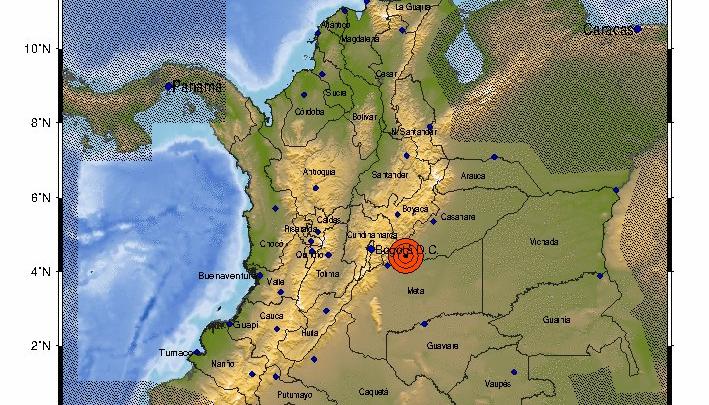 Mapa del sismo en Bogotá.