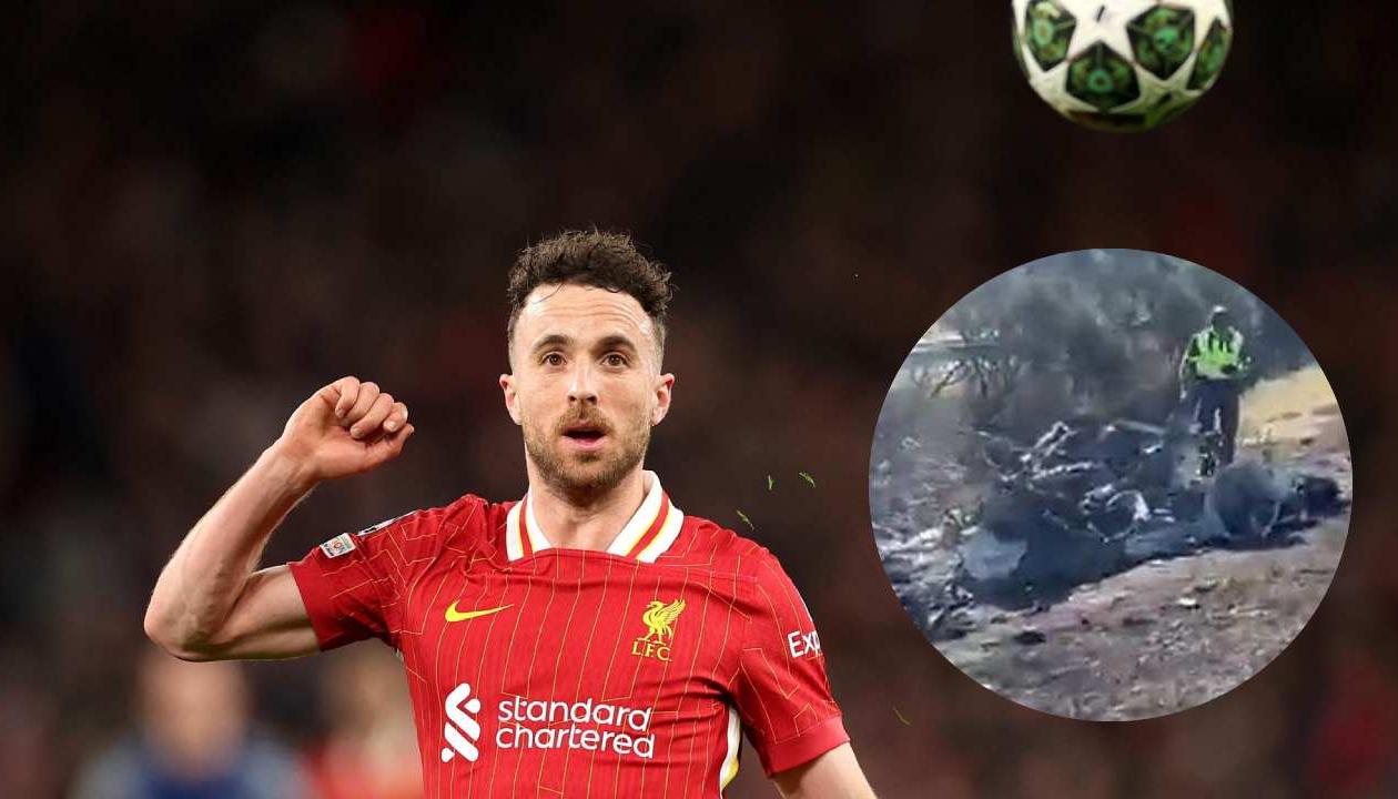 Diogo Jota y el estado en que quedó su vehículo.