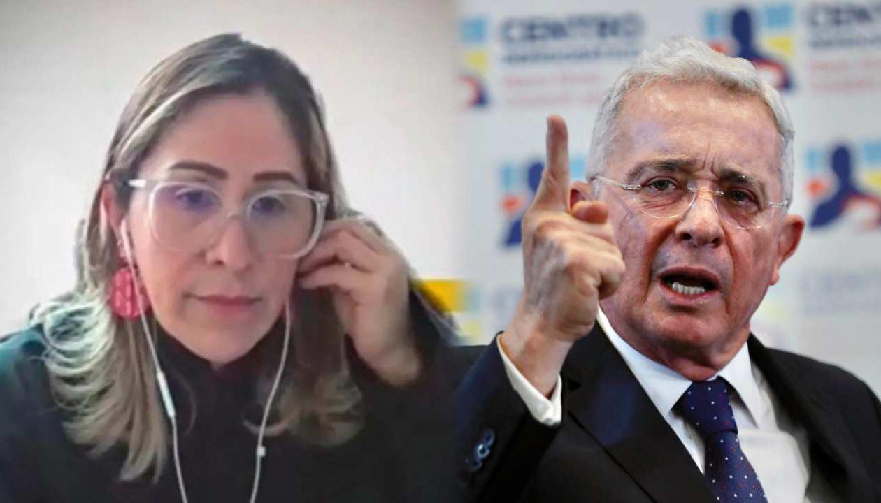 La jueza Sandra Heredia y el expresidente Álvaro Uribe.