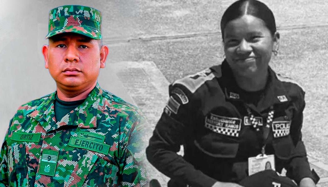 Soldado profesional Daniel Ortiz Conde y la patrullera de la Policía Maryory Stefaniet Ramos Mamián. 