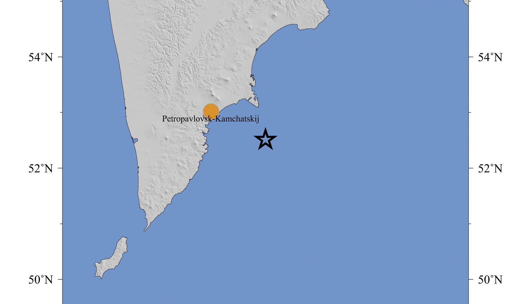 Punto origen del terremoto de magnitud 8,7 en Rusia.