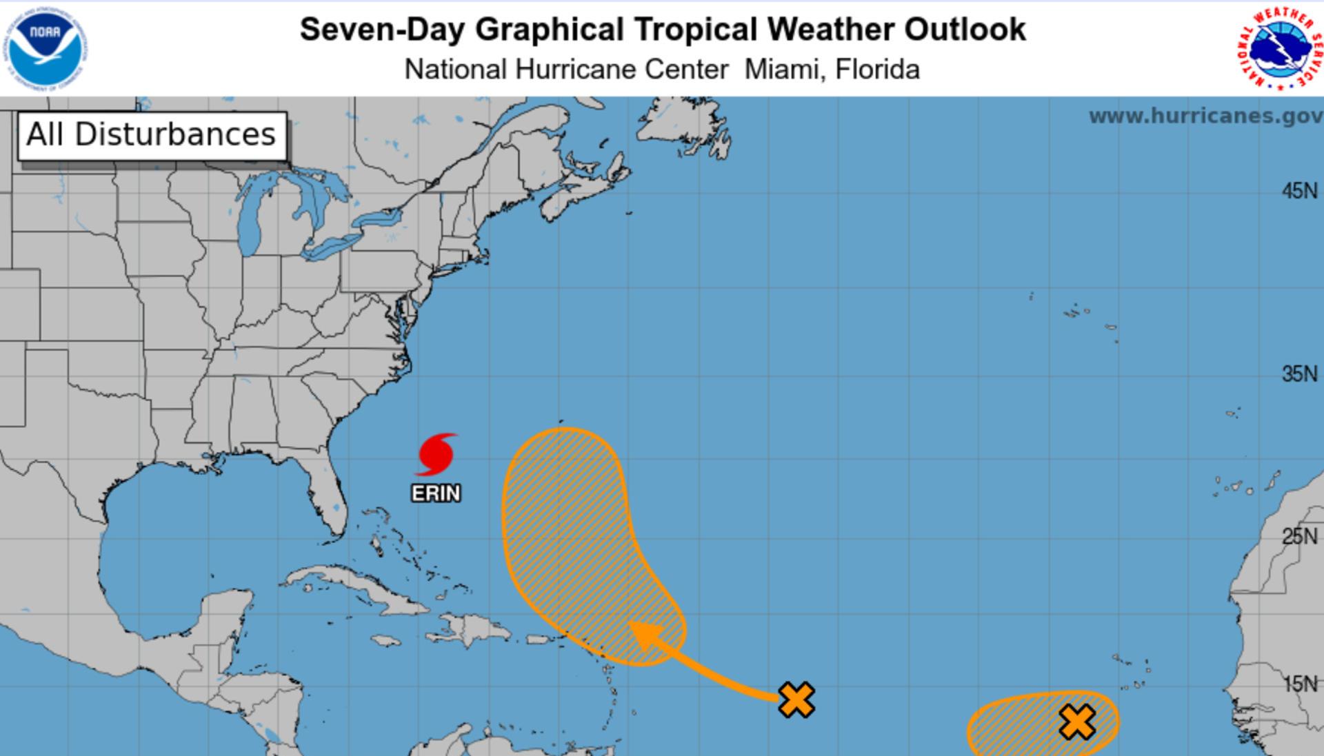 Estado del Huracán Erin.