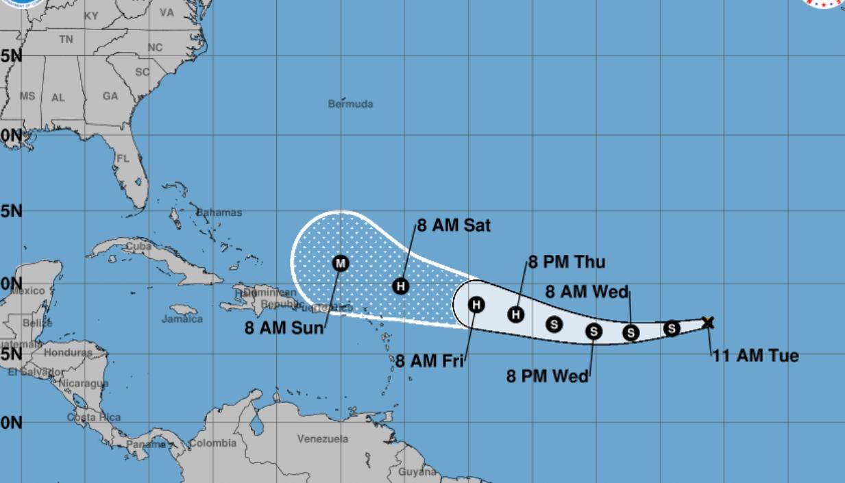 Trayectoria e intensidad que tendrá la tormenta en el Océano Atlántico. 