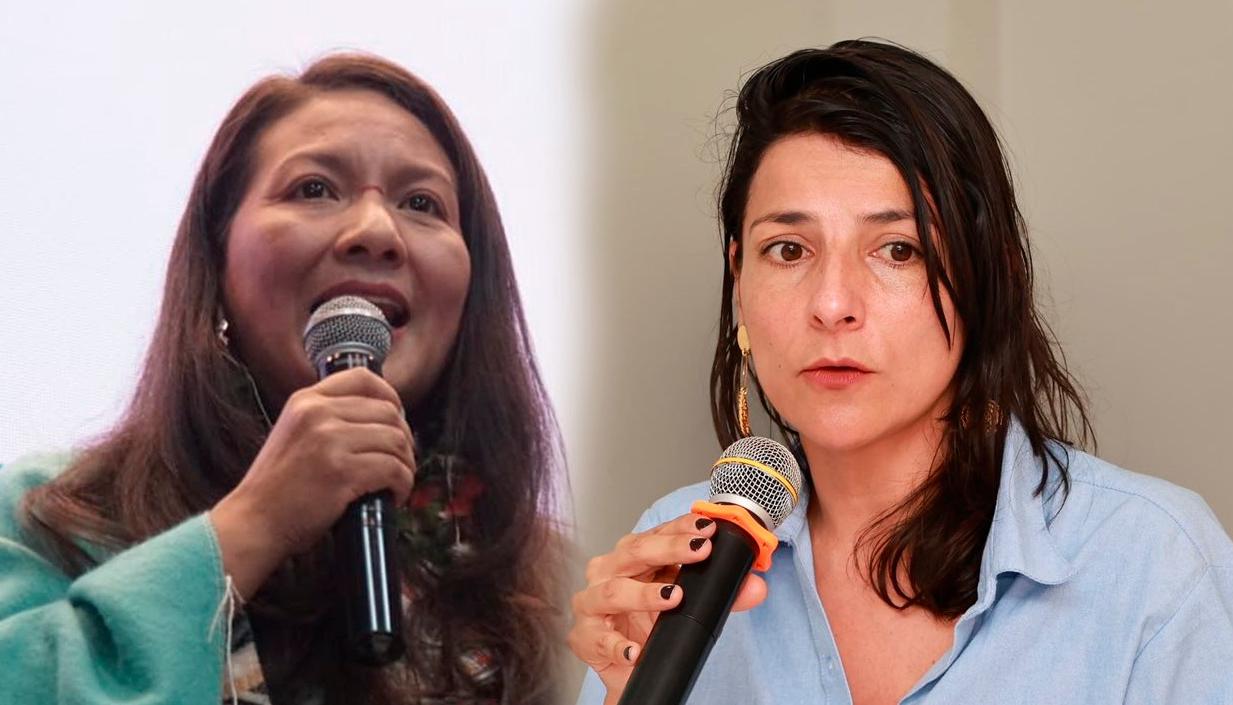 Lena Estrada e Irene Vélez, ministra de Ambiente saliente y encargada, respectivamente.
