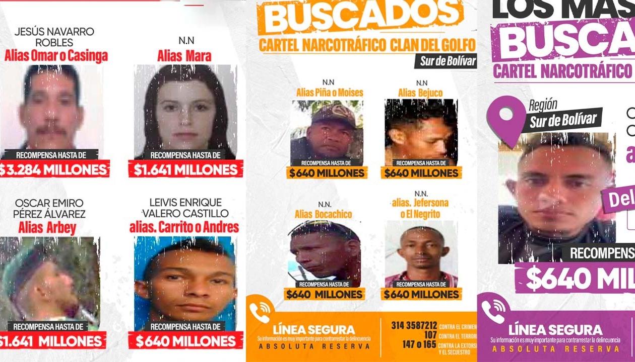 Los más buscados en el sur de Bolívar. 