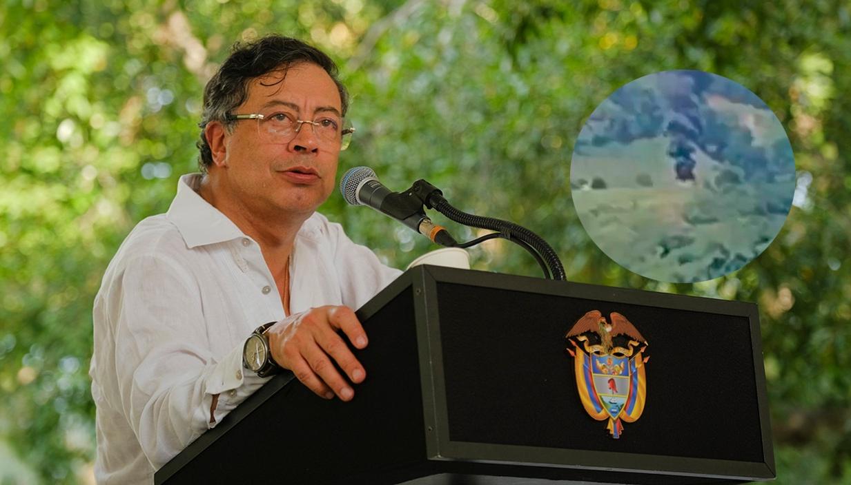 El Presidente Gustavo Petro y el helicóptero de la Policía. 