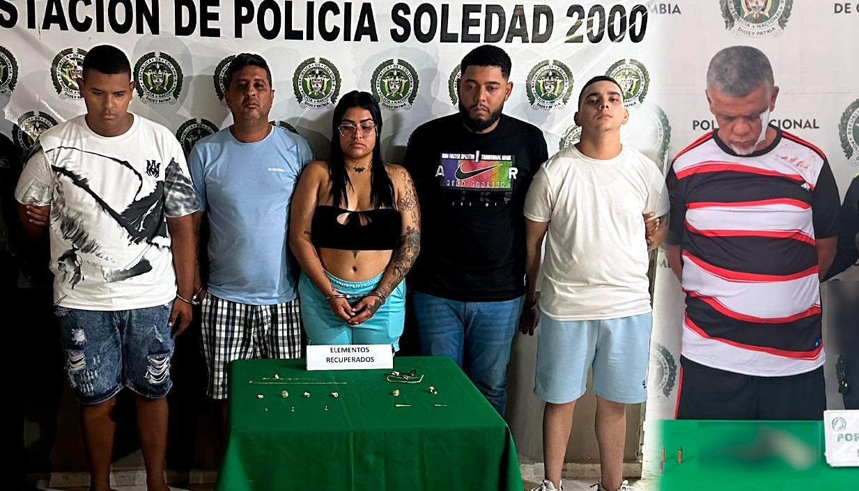 Los seis capturados en el operativo de la Policía. 