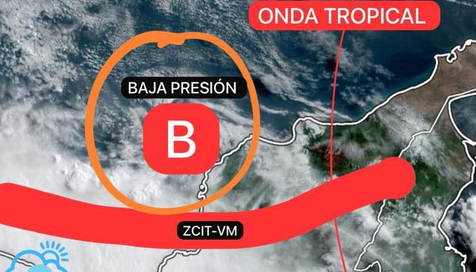 Onda tropical y un sistema de baja presión en el Mar Caribe. 