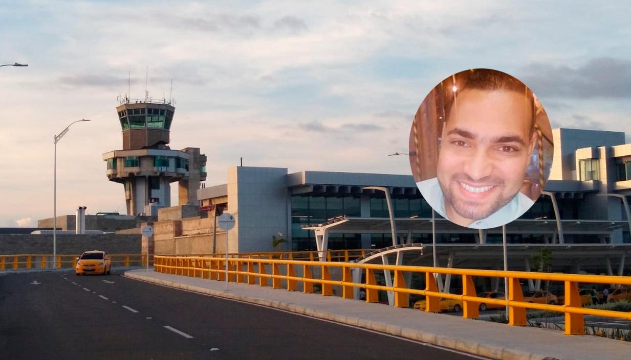 Fachada del aeropuerto y el abogado Jonathan Salinas Narváez.