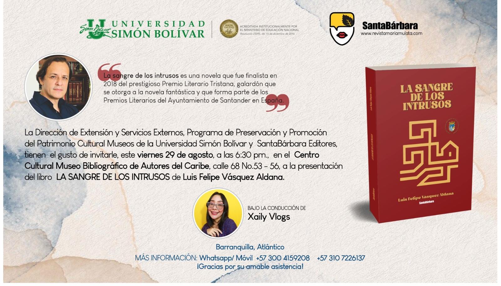 Portada del libro 'La sangre de los intrusos', de Luis Felipe Vásquez Aldana.