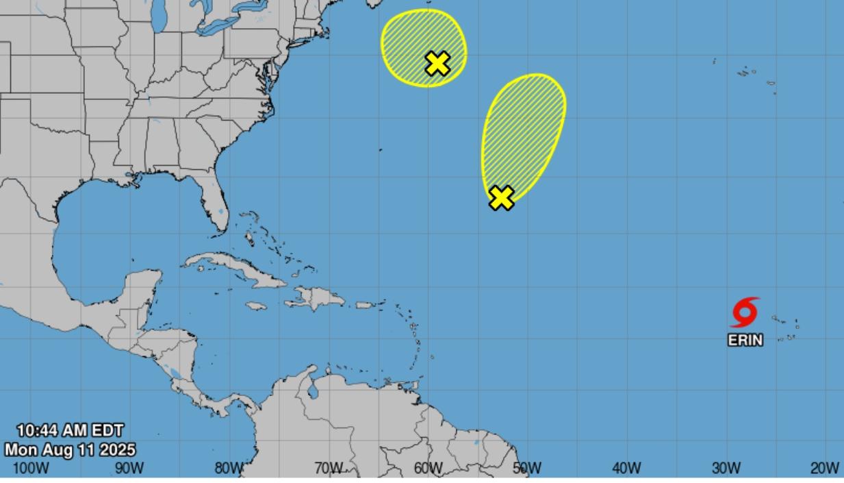 Lugar donde se encuentra actualmente la tormenta Erin en el Océano Atlántico. 