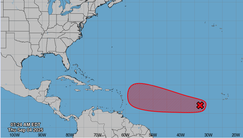 El recorrido, franja roja, que tendrá la onda tropical con posibilidad de ser ciclón. 