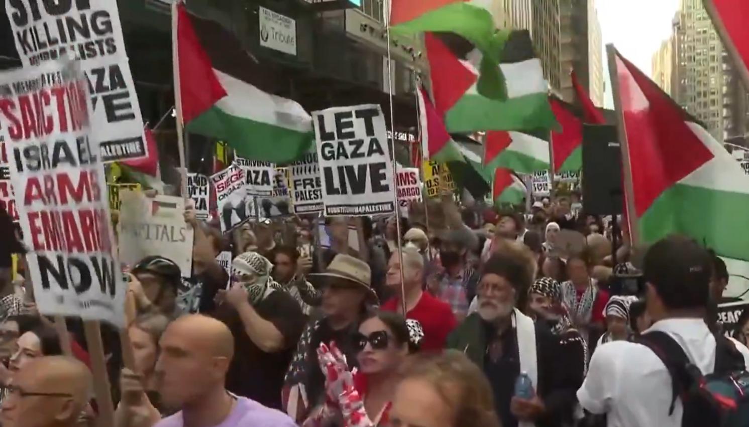 Protestas en contra de Benjamín Netanyahu en Nueva York.
