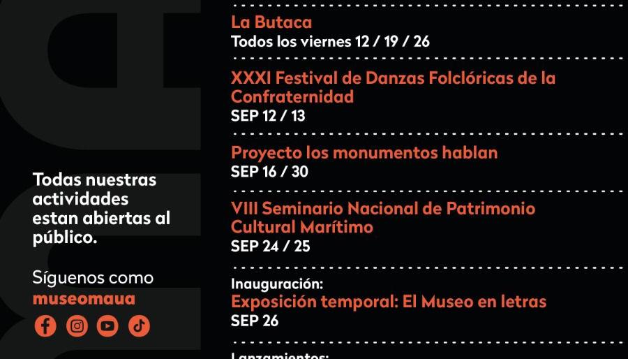 Agenda cultural del Museo en septiembre.