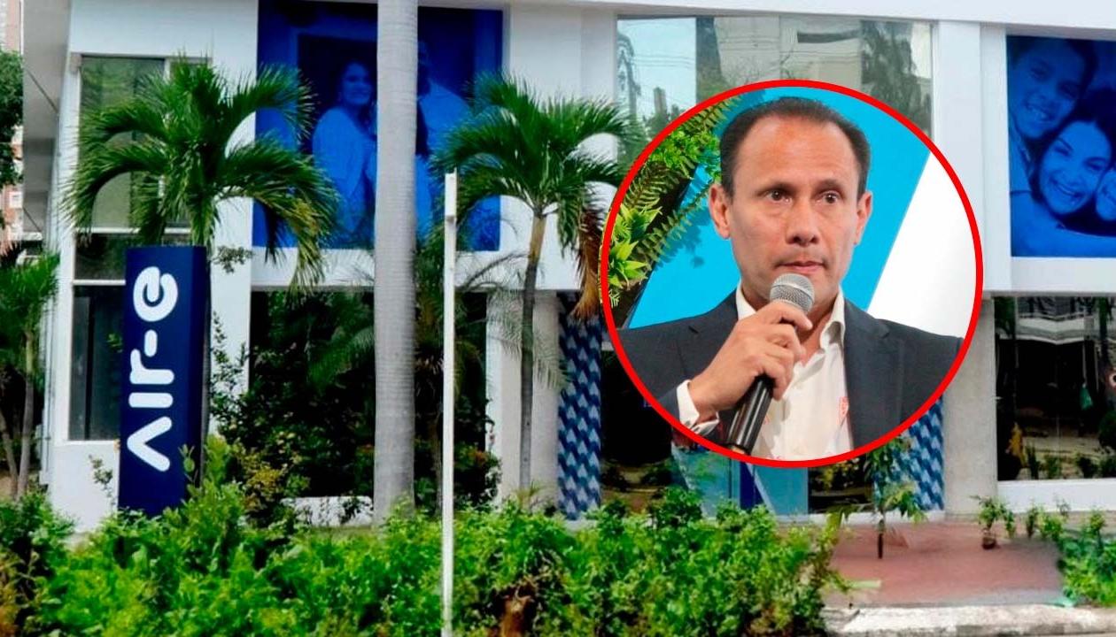 Fachada de oficina de Air-e en Barranquilla y Alejandro Castañeda, presidente de Andeg (círculo). 