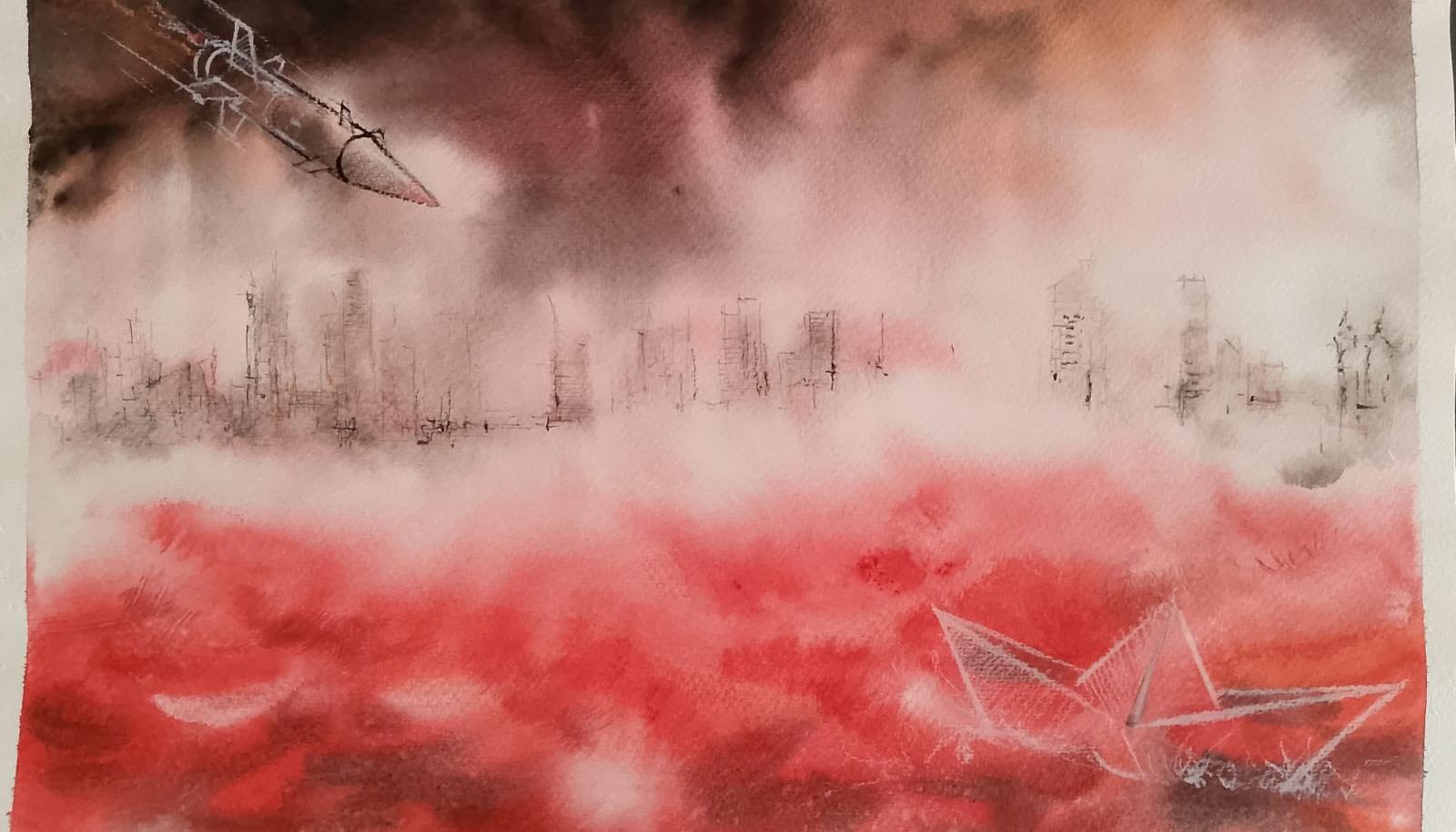 'Mar Rojo', técnica mixta, de Néstor Loaiza. 