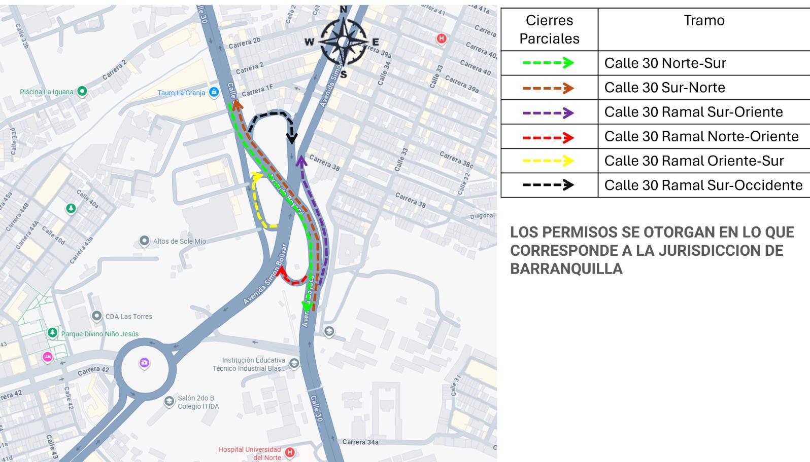 Mapa con los cierres parciales. 