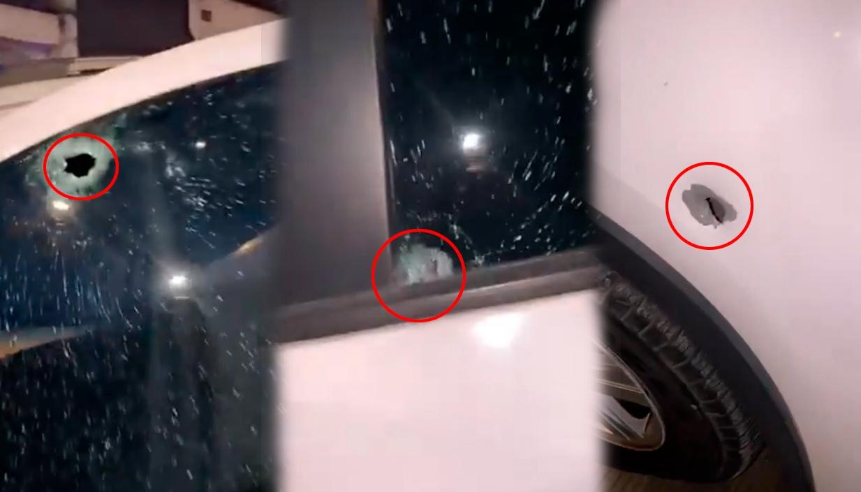 Impactos de bala en el vehículo del guardia del Inpec. 