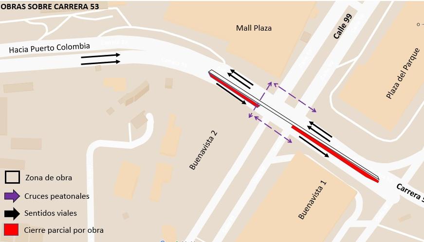 Mapa con el cierre vial. 