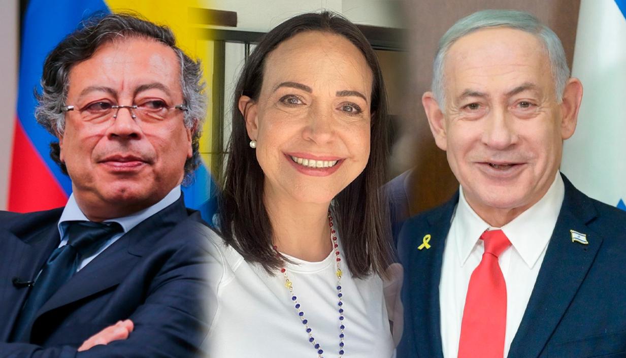 Gustavo Petro, María Corina Machado y Benjamín Netanyahu.
