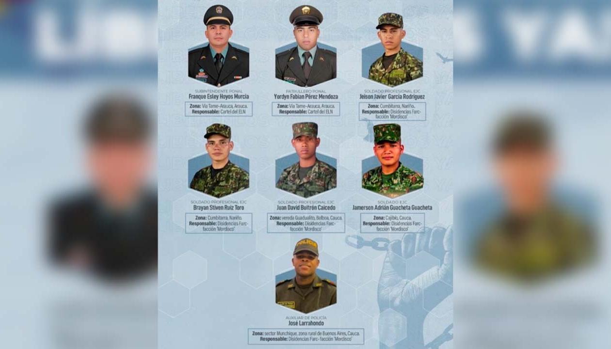 Policías y militares secuestrados.