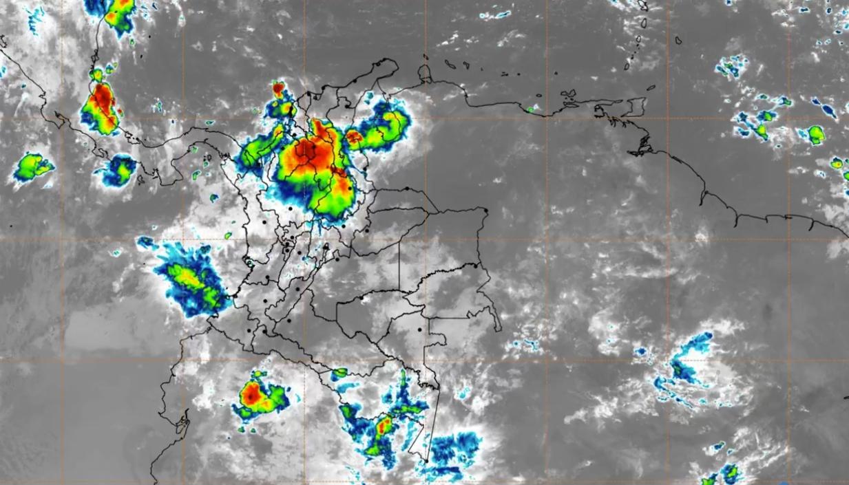 Imagen satelital del clima esta lunes en Colombia. 