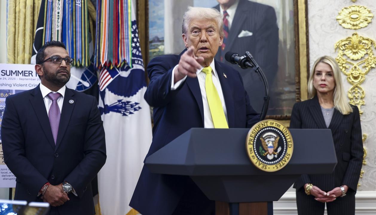 Trump durante la rueda de prensa de hoy.