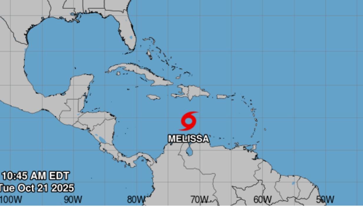 Lugar donde se encuentra en este momento el centro de la tormenta tropical Melissa. 