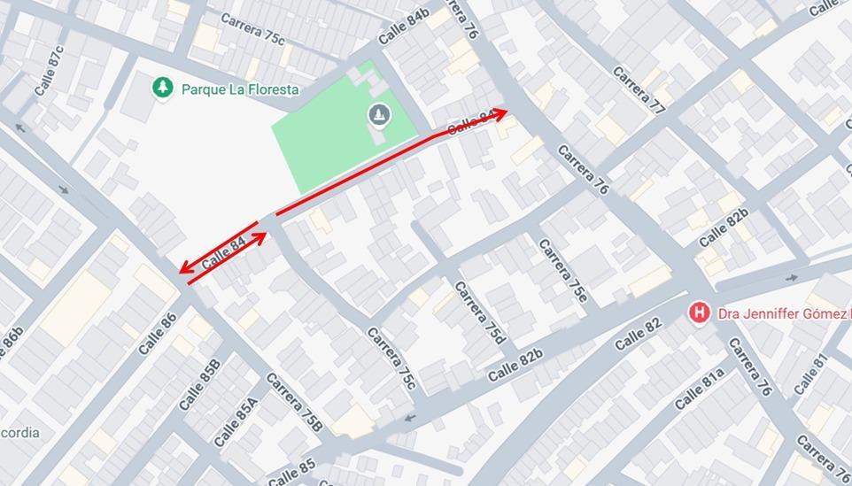 De doble a un único sentido de circulación vial sur – norte en calle 84 entre carreras 75C y 76.