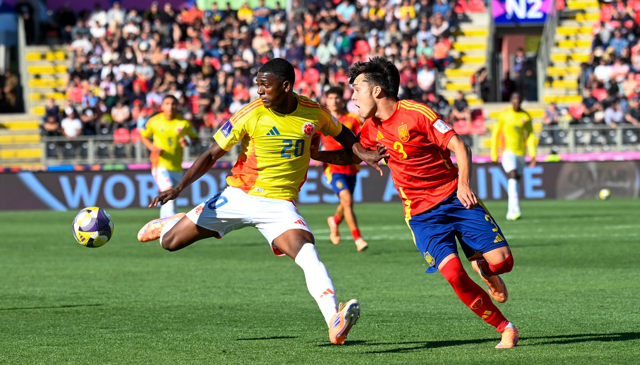 El juniorista Joel Canchimbo durante el partido de cuartos de final contra España. 