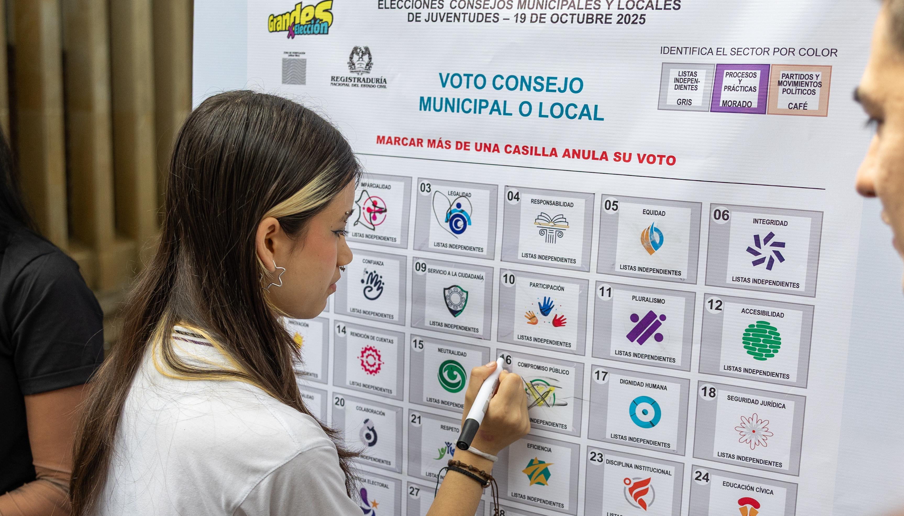 Muestra de cómo votar en el tarjetón electoral. 