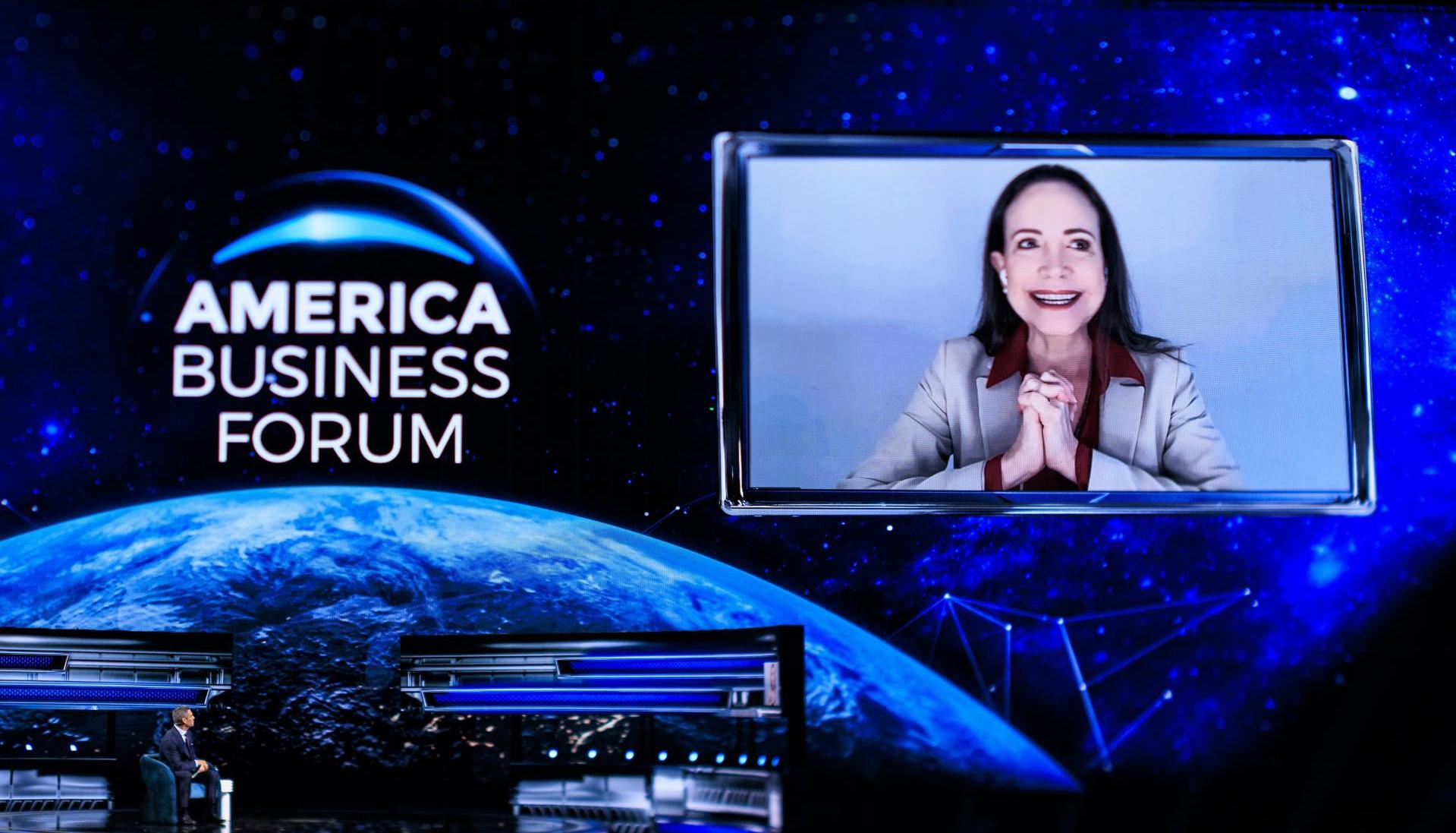 María Corina Machado en el America Business Forum (ABF) en Miami.