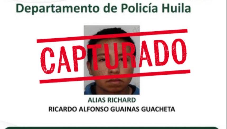 Capturado Ricardo Alfonso Guainas Guachetá. 