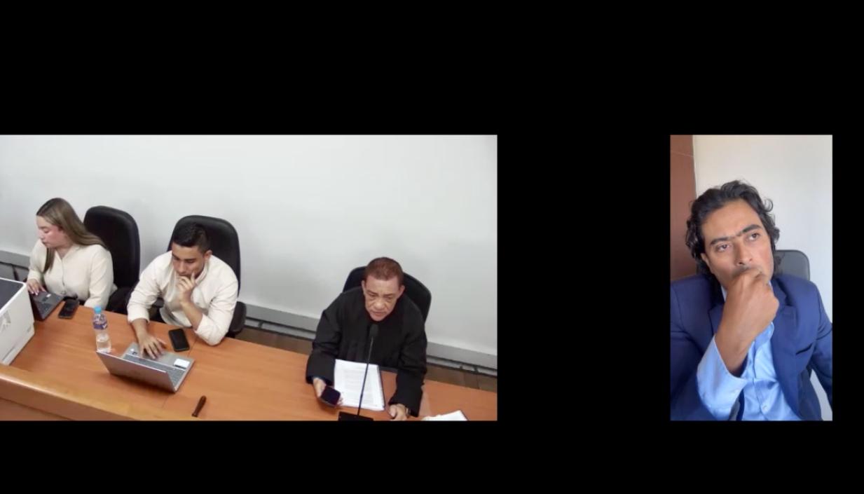 Nicolás Petro conectado de manera virtual en la audiencia de este martes. 