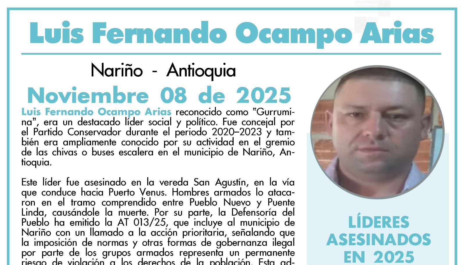 El líder social y exconcejal Luis Fernando Ocampo Arias.