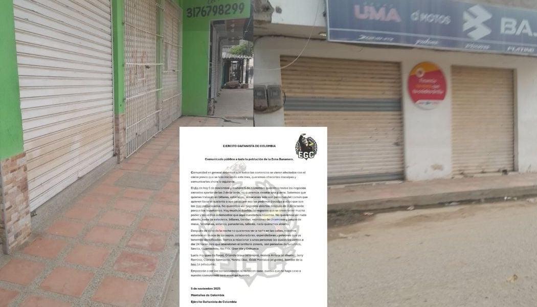 Negocios cerrados y el panfleto del 'Clan del Golfo'.